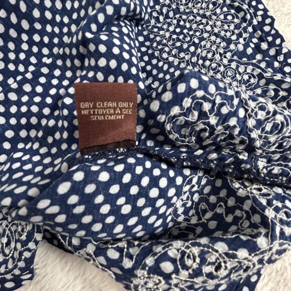 Ranna Gill Women's Sleeveless Ruffled Top Embroidered Hem Polka Dots Blue Size 0 - Picture 5 of 8